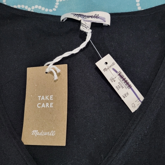 Madewell Merino Wool-Silk Blend V-Neck Sweater NT597 Size L Black - Picture 7 of 8